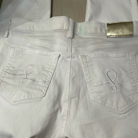 Lilly Pullitzer White Cotton Jeans with Embroidered Pockets, Sz 4 - Picture 7 of 12